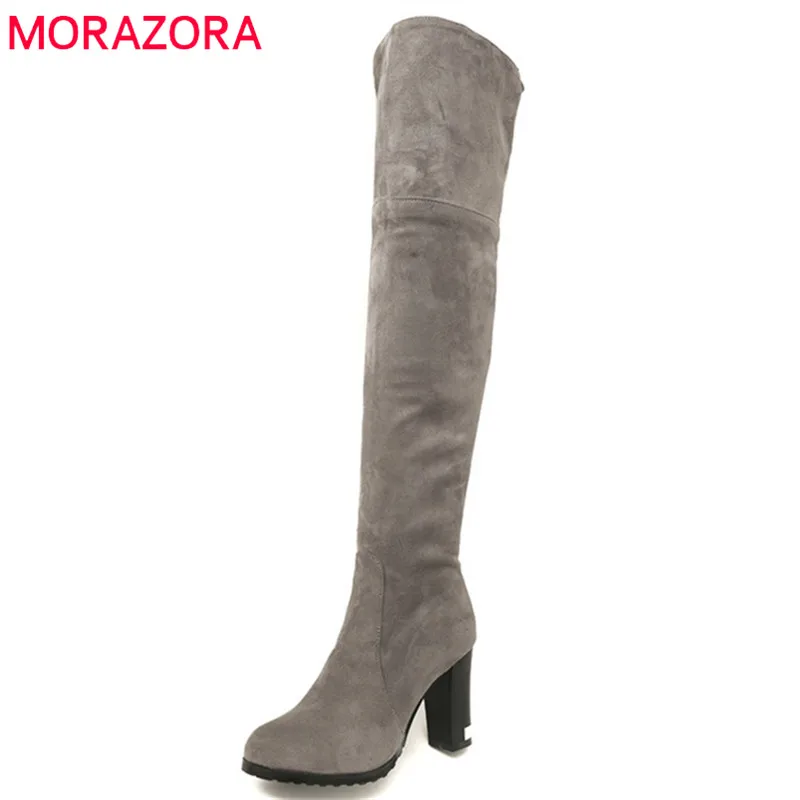 MORAZORA 2018 new arrival thigh high over the knee boots women round toe flock autumn winter boots high heels shoes woman MORAZORA 2018 new arrival thigh high over the knee boots women round toe flock autumn winter boots high heels shoes woman