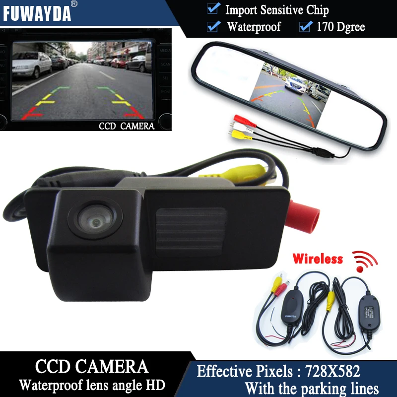 FUWAYDA 4.3 Inch Long Mirror Monitor Wireless CCD Car RearView Camera For Chevrolet Aveo Trailblazer Opel Mokka Cadillas SRX CTS |