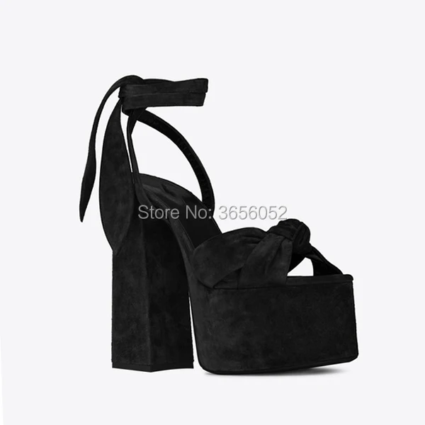 Qianruiti Sandales Femme; коллекция года; Летние пикантные кожаные туфли с бантом; костюм со шнуровкой; женские босоножки на платформе с толстым блочным высоким каблуком для подиума