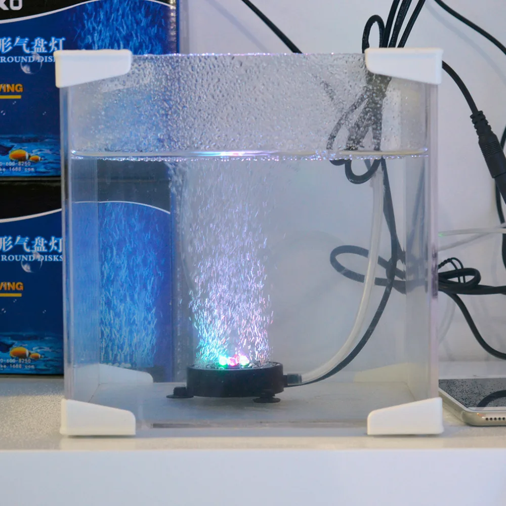 Высококачественный газовый диск Водонепроницаемый светодиодный фонарь разноцветный аквариум лампа QP-50 мини аквариумные огни пузырьковый аэрирующий диск 1,2 Вт