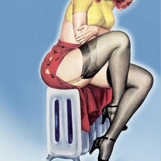 Pin Up Girl Redhead Sitting On Radiator Poster Print (18 x 24)