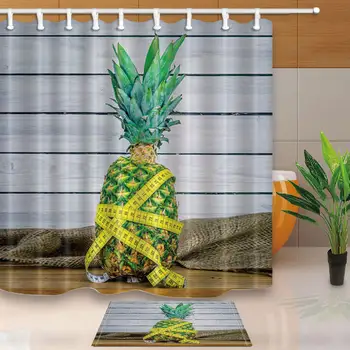 

Creative Design Shower Curtains Pineapple Wooden Floor Printing Bath Screens Polyester Fabric Waterproof Mildew Proof with Hooks