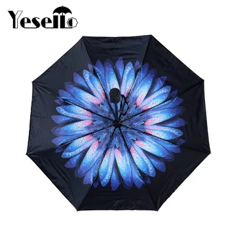 

Yesello Black Flower Auto-Open Close Folding Umbrella Women Parasol