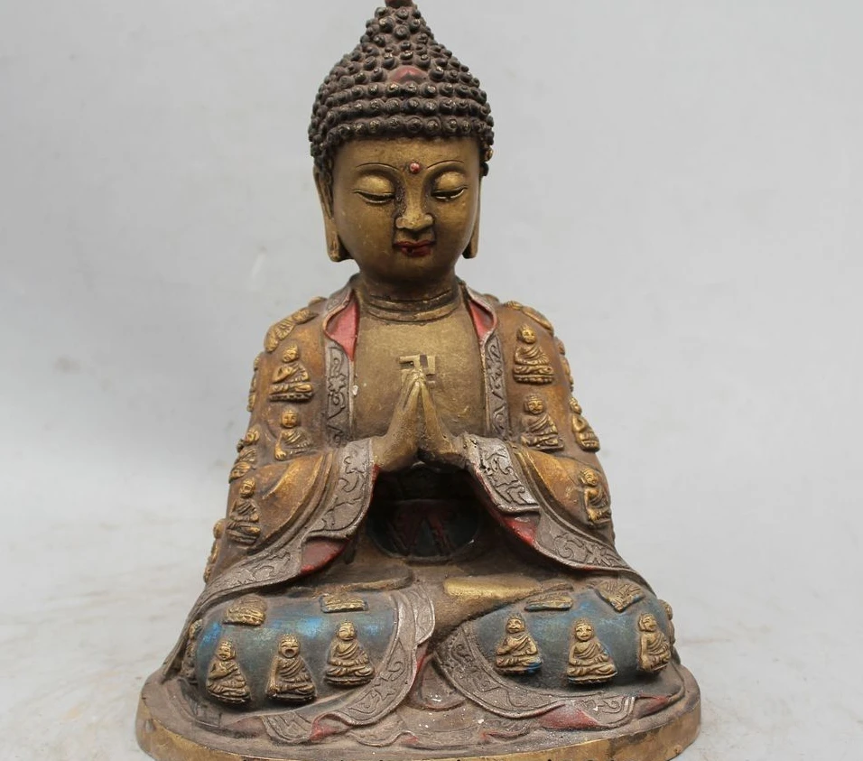 

9"Tibet Tibetan Buddhism Bronze Painted Shakyamuni Amitabha Buddha Sakyamuni