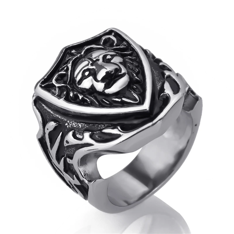 

Elfasio Mens King Lion Knight Badge Silver Stainless Steel Biker Ring Wholesle Jewelry