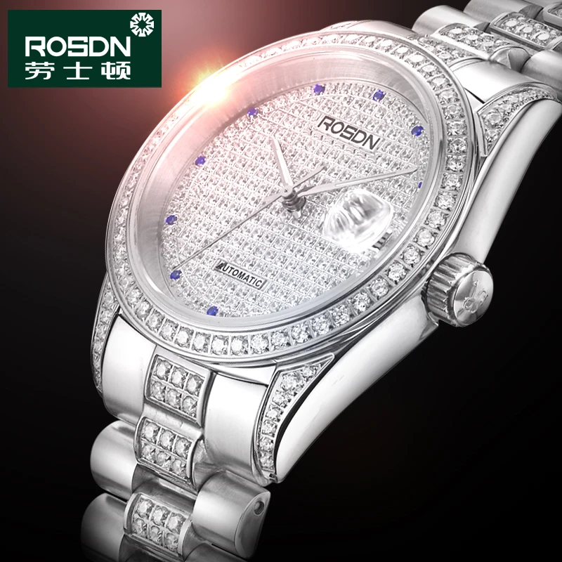 ROSDN 2016 Couple Luxury Brand Women Watch Full Stainless Steel Girl waterproof Mechanical wristwatch Men Watches