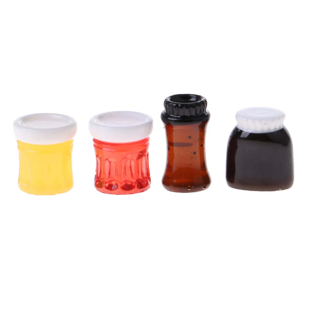 4 Pieces Miniature Fruit Jam Bottles for 1/12 Dolls House Food