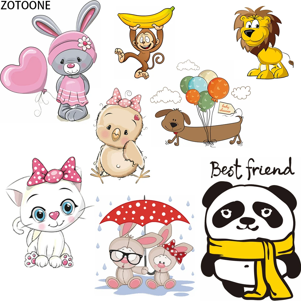 ZOTOONE Lovely Cartoon Animals Iron on Transfer Patches Application Thermo Stickers on Clothes DIY Heat Washable Fusible Patch E