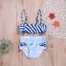 Детский купальный костюм из двух предметов для маленьких девочек, гофрированный купальник с принтом животных, купальный костюм