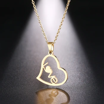 

CACANA Stainless Steel Necklace For Women Man Hollow Love Heart Gold And Silver Color Pendant Necklace Engagement Jewelry