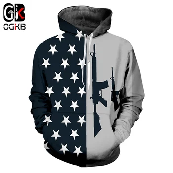 

OGKB Men's Casual Hoodies Print American Flag And Gun 3D Sweatshirt Hoody Man Hiphop Streetwear Tracksuits Couple Hooded Hoody