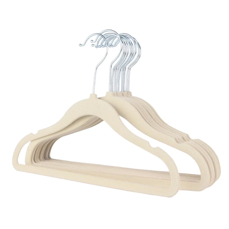 

Beige Kids Standard Flocked Dress Hanging Organizer Hanger No Slip Ultra Slim with U Notch