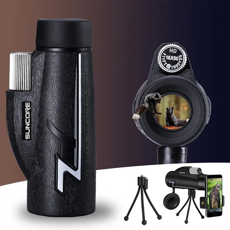 

16x50 HD Monocular Zoom Telescope BAK4 Prism FMC Compact Waterproof Handheld Monoculars with Smartphone Adapter and Tripod