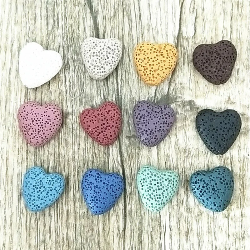 

12 Colorful Love Heart Lava Stone Essential Oil Diffuser Beads Aromatherapy Rock Stone DIY Necklace Bracelet Jewelry