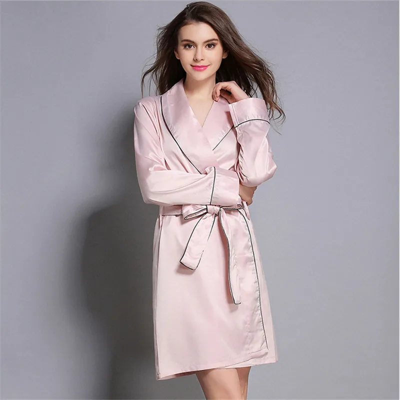 Wholesale New elegance women satin Robe nightwear real silk Sexy Full