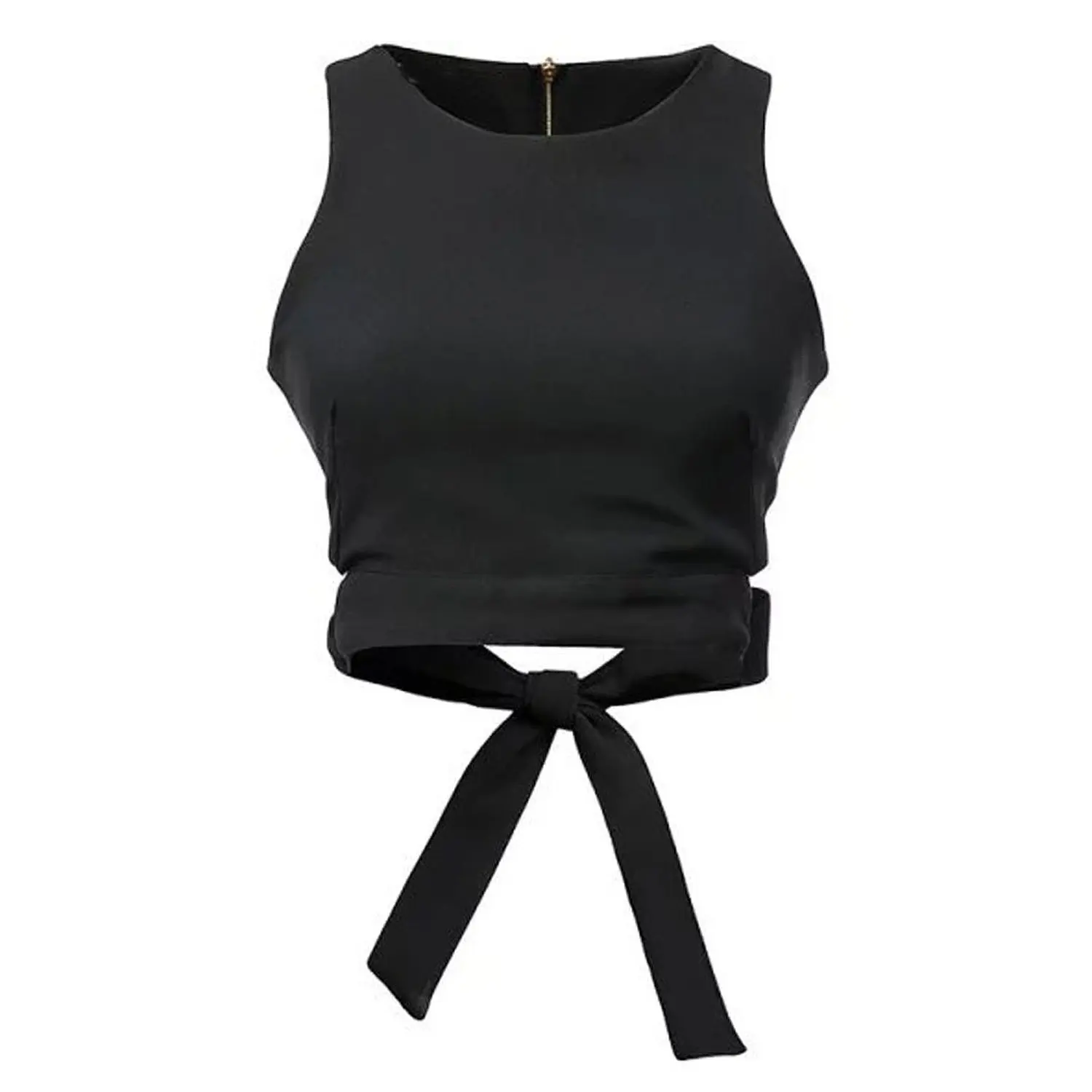 

Girls and Women's Sleeveless Round Neck Bow Tie Cut Out Crop Top