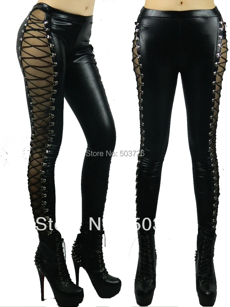 Brand New Faux Leather Adjustable Straps Leggings Women Stretch