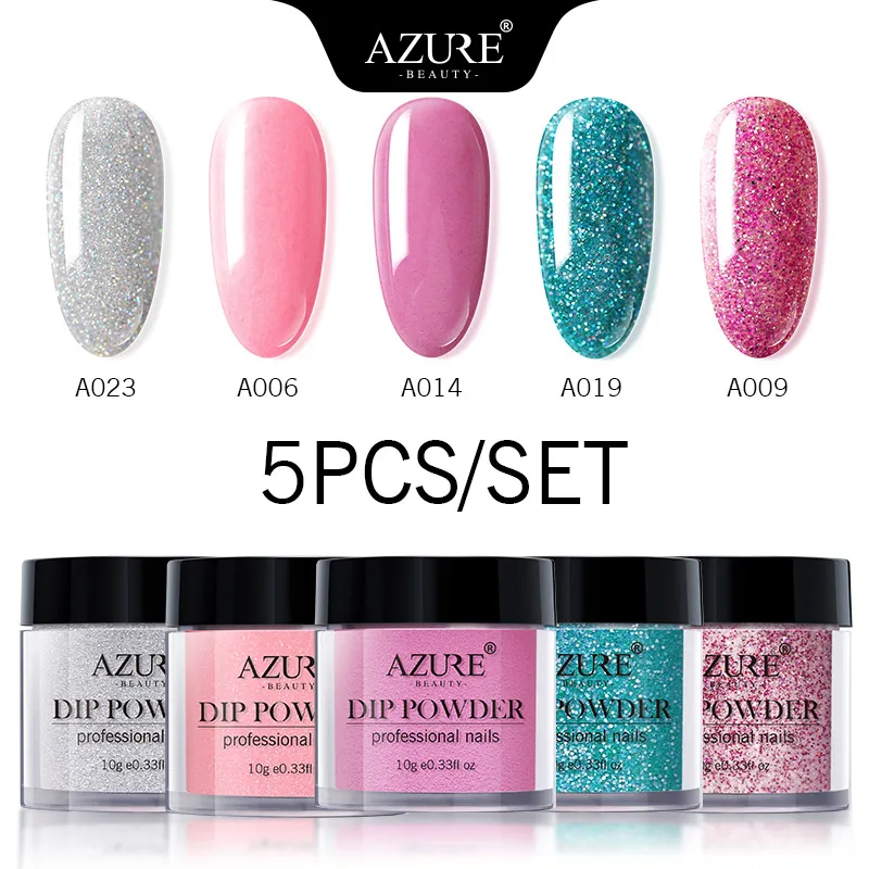 Azure beauty, 5 шт./лот, блестящая пудра, набор для нейл-арта, Блестящие Блестки, градиентный цвет, пудра, наборы, 24 цвета, пудра для ногтей
