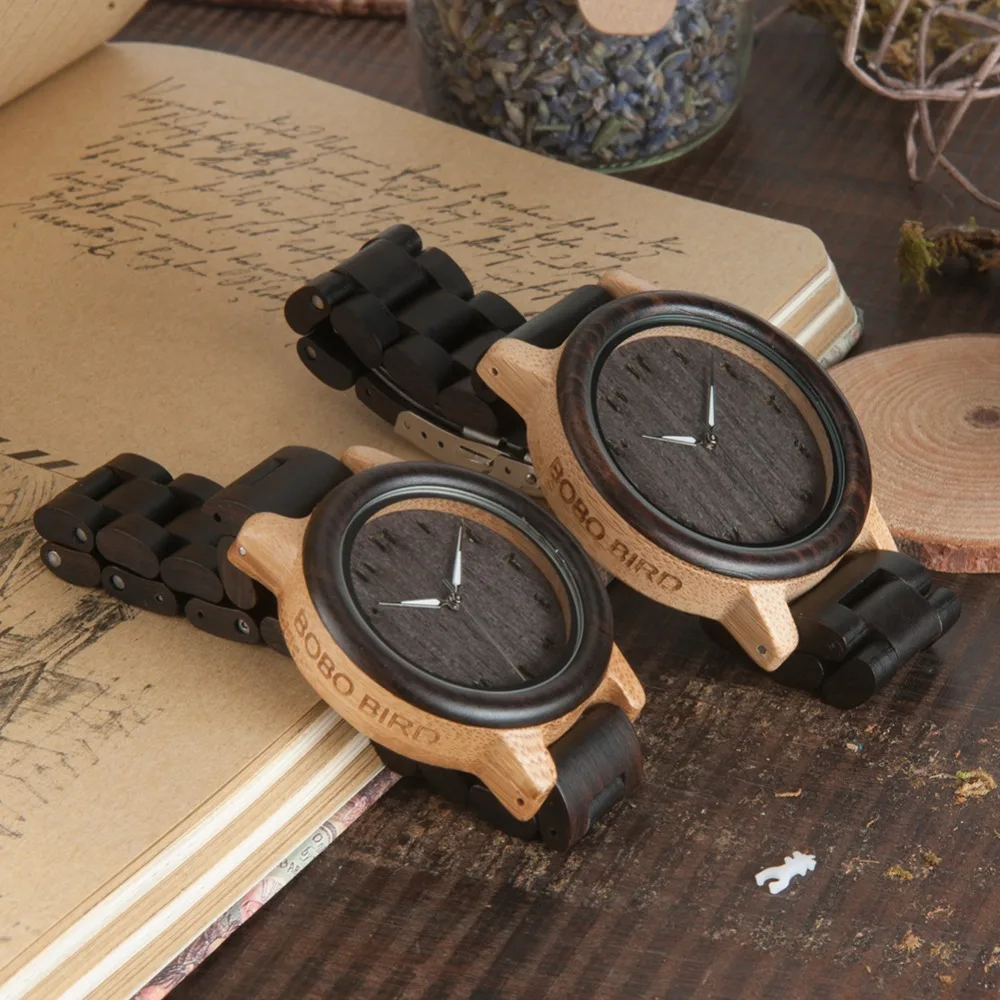 BOBO BIRD WN14N15 деревянные часы Wenge часы с Восточно-арабскими персидскими фарси цифрами Циферблат циферблат часы с черным ремешком часы для влюбленных