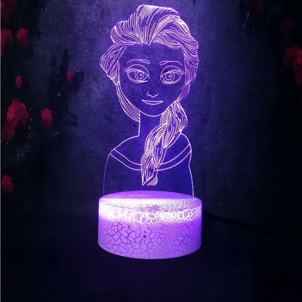 3D LED Crack Night Light Cute Girl Gift Elsa Lava Lamp Snow Queen Figure Lampara Touch Change Bedroom Christmas NewYear Gift DIY