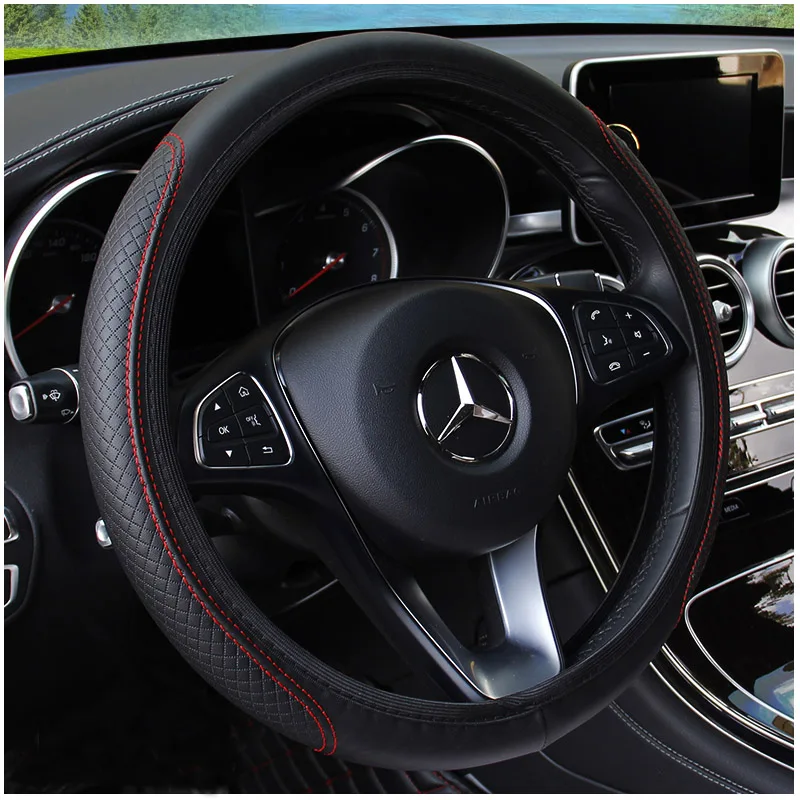 

KKYSYELVA Leather Car Steering Wheel Cover Fit For Most Cars Breathable Auto Covers Car Styling Four Season wheel covers