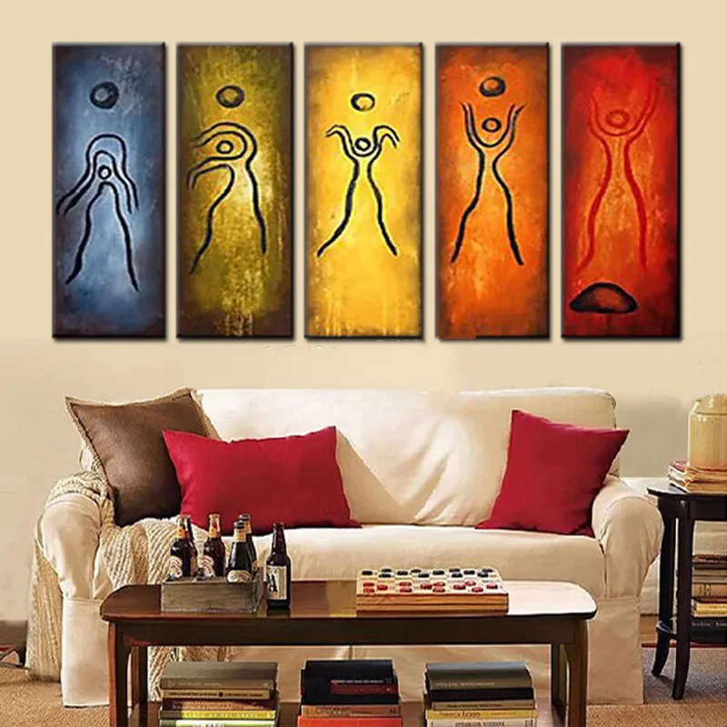 5 Panel Hand-painted Abstract Figure Oil Painting on Canvas 5 Piece Paintings Colorful Modern Home Decor Wall Art Pictures Sets 5 Panel Hand-painted Abstract Figure Oil Painting on Canvas 5 Piece Paintings Colorful Modern Home Decor Wall Art Pictures Sets