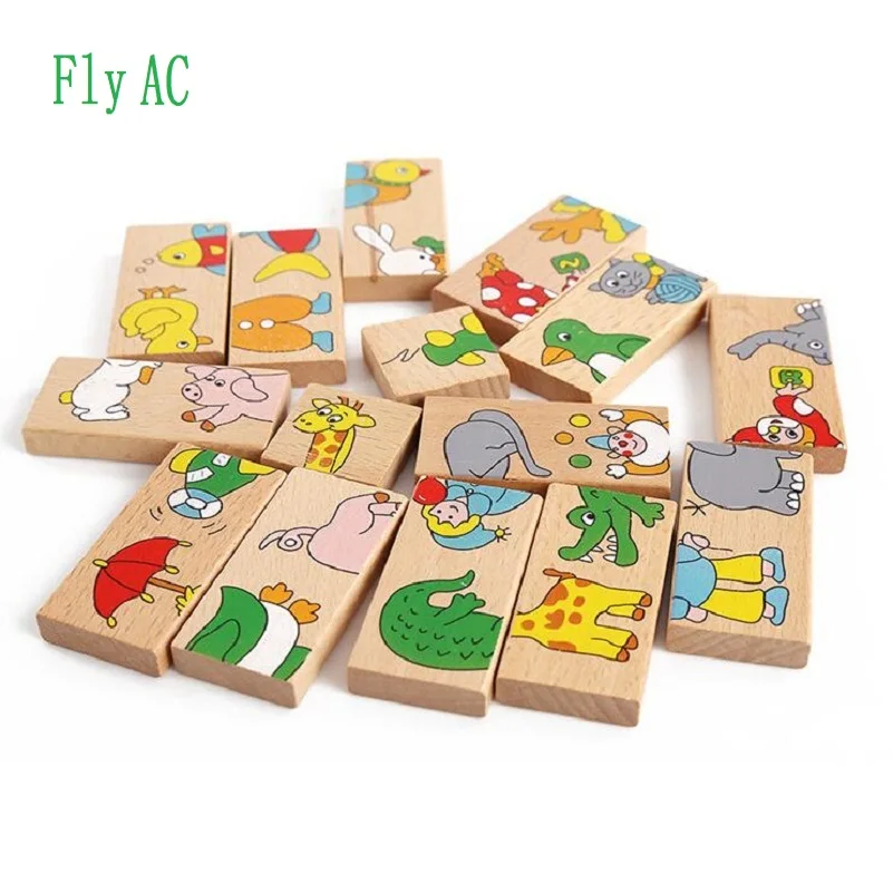 

New Arrivals 15 piece animal Solitaire Domino blocks the child wooden Toys for Children Birthday Gift
