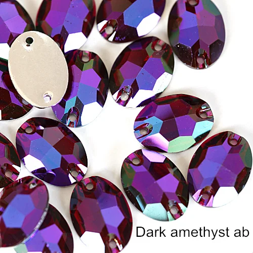 Oval Colorful Resin Sew On Rhinestones Flatback Sewing Rhinestone Resin Crystal Sew-On Rhinestones for Wedding Dress B3802 - Color: Dark Amethyta AB