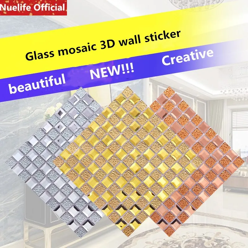 

4pcs Crystal Glass Mosaic Tile Mirror 3D Wall Sticker TV Background Wall Bathroom Living Room Kitchen Door Wall Sticker