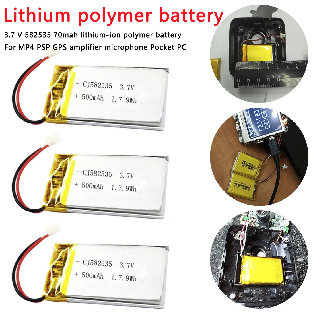 

Portable Polymer Lithium Rechargeable battery 500 mAh Li-ion battery 3.7V 582535 for Smart phone DVD Mp3 Mp4 Led Lamp