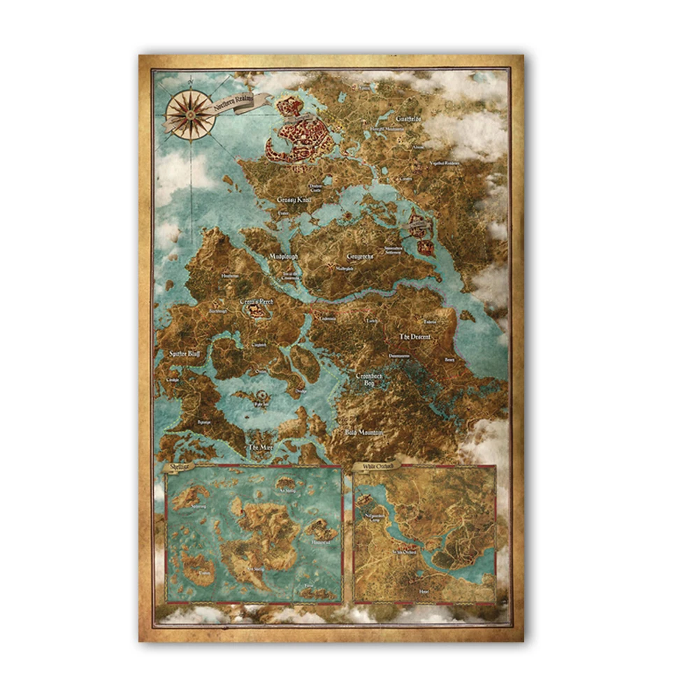 frame nz 12x18 inch Witcher Vintage Game Painting Canvas Art Map 3wild Hunt