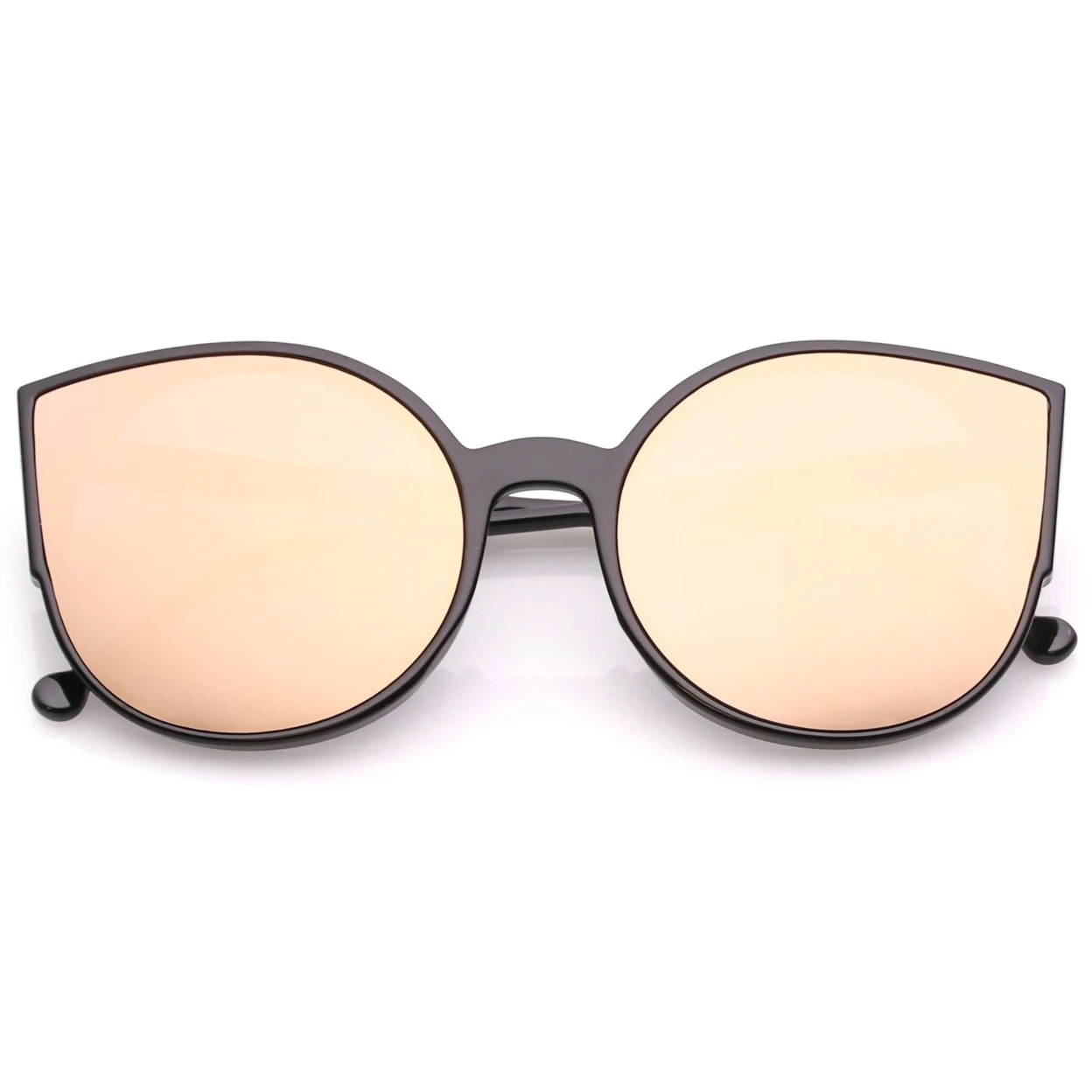 Women's Cat Eye Sunglasses With Slim Arms Round Colored Mirror Flat Lens 56mm