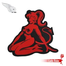 Сексуальный Красный Дьявол Девушка одежды аксессуары Байкер Жилет фанк стиль Утюг-на вышитые нашивки на заказ любой логотип