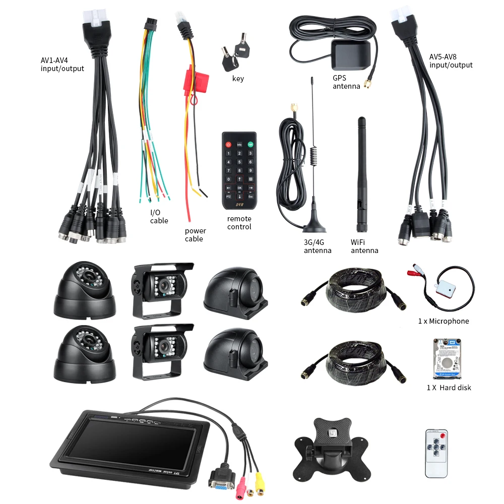 CCTV автобус наблюдения 4G Wifi GPS 8CH AHD Мобильный DVR с 6 шт. 2.0MP камера VGA монитор для RV