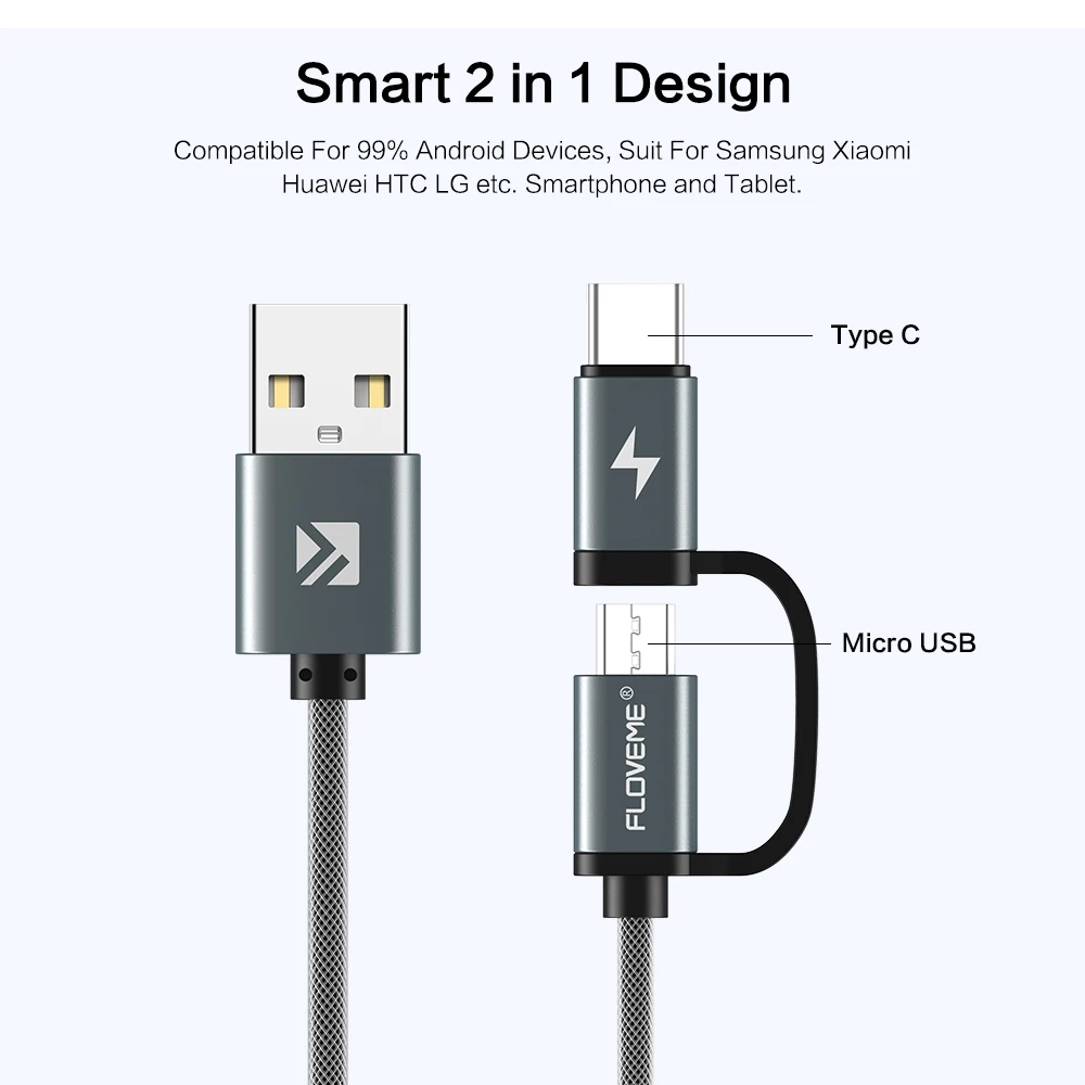 FLOVEME USB кабель QC 3,0 Micro usb type-C кабель для быстрой зарядки 2в1 кабель type-C для samsung S9 S8 для huawei P10 для Meizu Pro 7