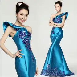 Новый Шанхай роскошные красивые летние платья Длинные китайское традиционное платье длинные Qipao Cheongsam платье Синий Qipao платье