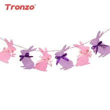 Tronzo 3M Cute Easter Bunny Garland Children Favors Pink Purple Rabbits Cloth Banner Happy Birthday Party Decorations Home