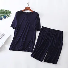 Летняя брендовая Домашняя одежда, мужские повседневные пижамные комплекты, рубашка с круглым вырезом и шорты, мужской хлопковый пижамный комплект, Мужская домашняя одежда