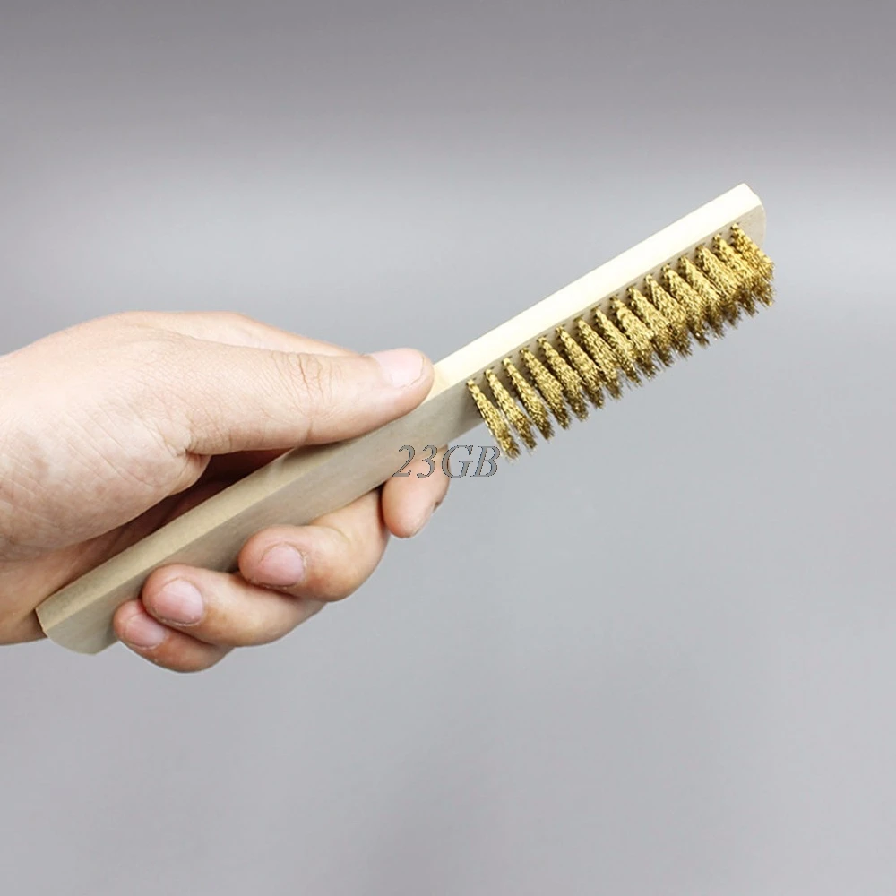 Copper Wire Brass Briste Wood Handle Wire Scratch Brush 208mm For Metal