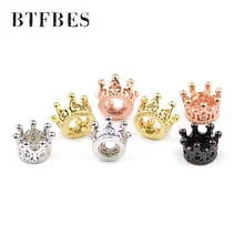 Btfbes 4 pçs coroa branco zircão cobre grânulos pavimentar cristal metal solto contas para jóias pulseira colar que faz diy acessórios