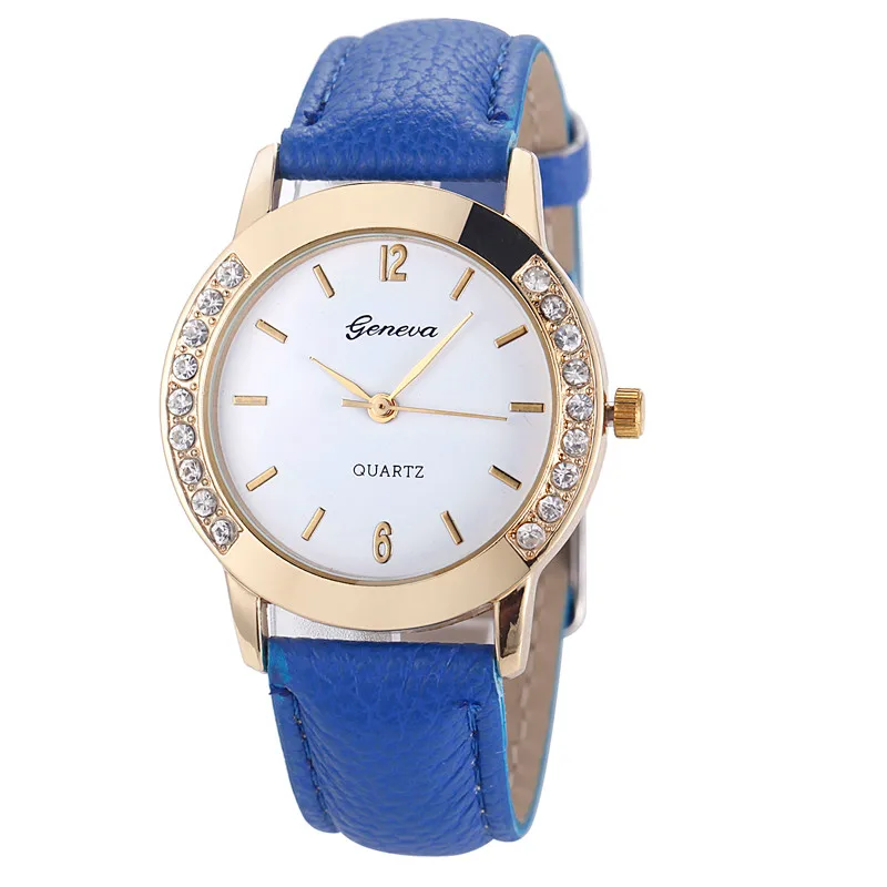 Geneva Модные женские аналоговые кожаные кварцевые наручные часы с бриллиантами и# D