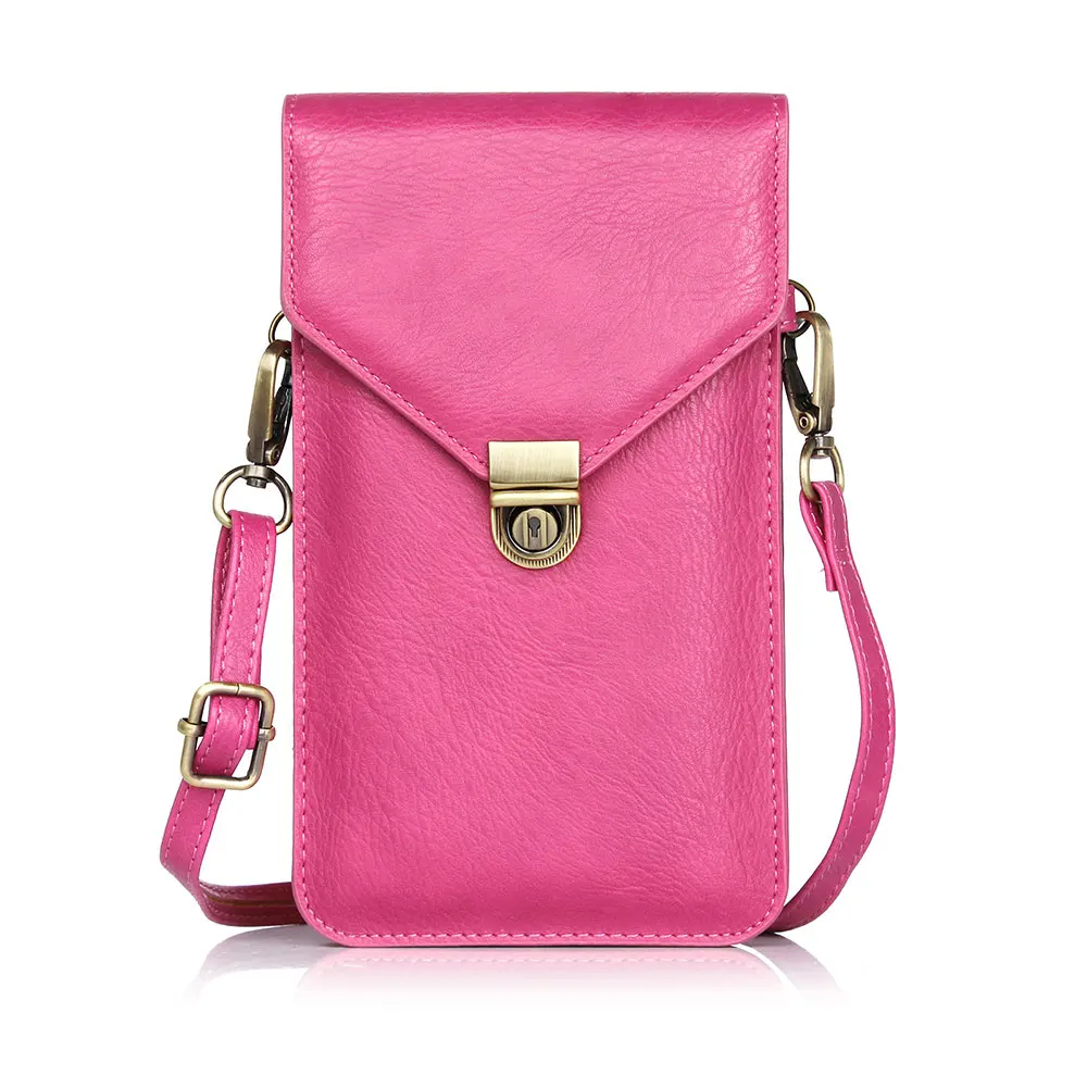 Boucho винтажная кожаная сумка для мобильного телефона с рисунком носорога, кошелек, роскошная двухслойная сумка на плечо с ремешком на шею для iPhone, samsung, huawei - Цвет: rose red