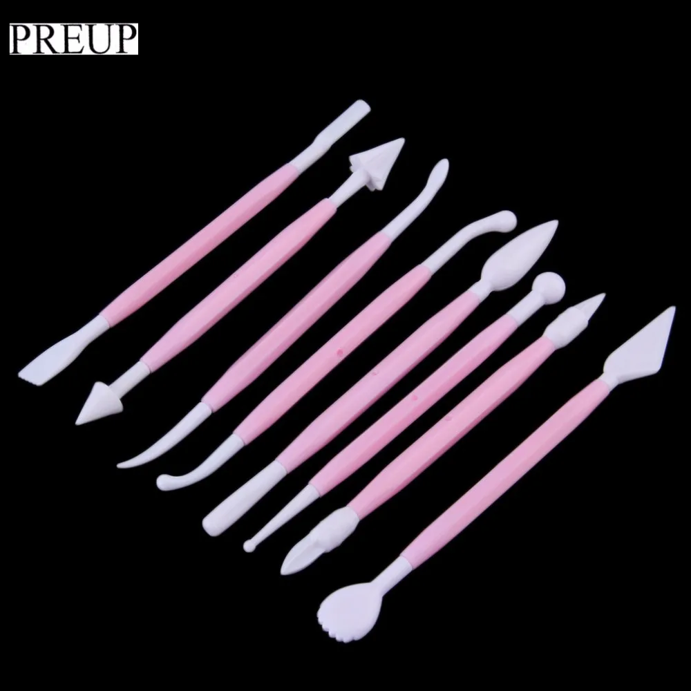 

PREUP 8pcs pink/Yellow Sculpture Double Sugar Modeling Cutter Smoother Fimo Polymer Clay Mold Fondant Gum Paste Decorating Kits