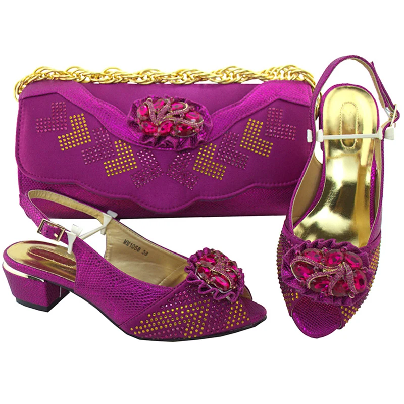 Новейший комплект из обуви и сумки золотистого цвета комплект из обуви и сумки в африканском стиле итальянский нигерийский женский свадебный комплект из обуви и сумки - Цвет: Фиолетовый