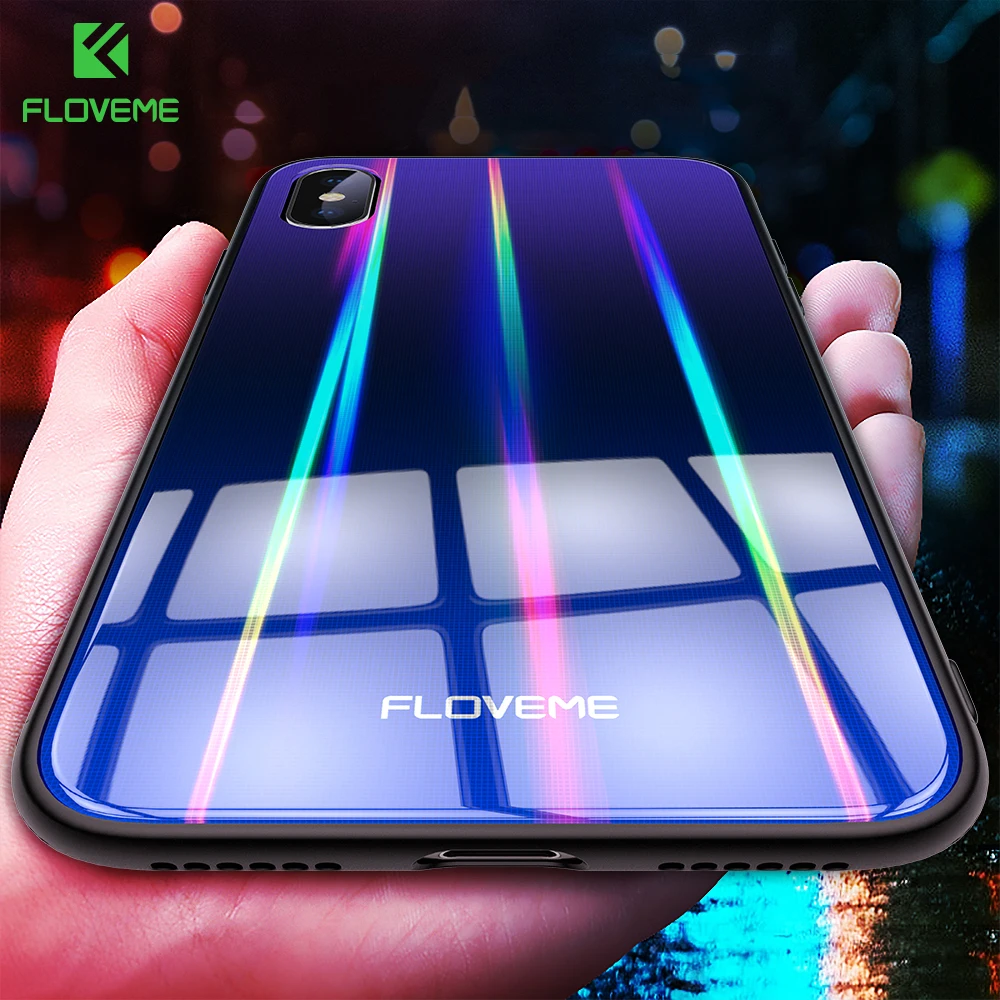 FLOVEME Luxury Aurora Case For iPhone 7 8 X XS Max Gradient Blue-Ray Soft Edge Phone Cover Plus XR Coque |