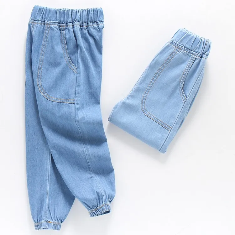 

DZIECKO Baby Boys Clothing Cowboy Jean Pants Summer Soft Denim Harem Pants Elastic Waist Solid Color Sport Boys Clothes Outfit