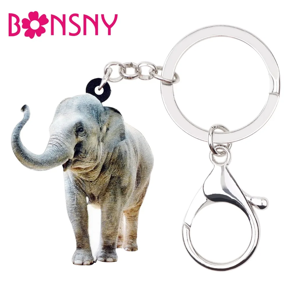 

Bonsny Acrylic Happy Standing Elephant Kitten Key Chains Keychain Rings African Jungle Animal Jewelry For Women Girl Bag Pendant