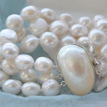 Z5692 3ROW " 15 мм барокко белой пресноводной MABENoble стиль естественно прекрасно jewe быстрая
