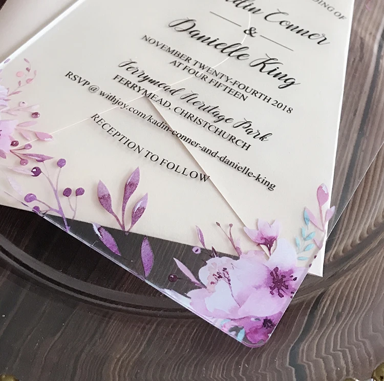  CA0888 Floral acrylic wedding invitation customized fancy shape with envelope liner - 32939842006
