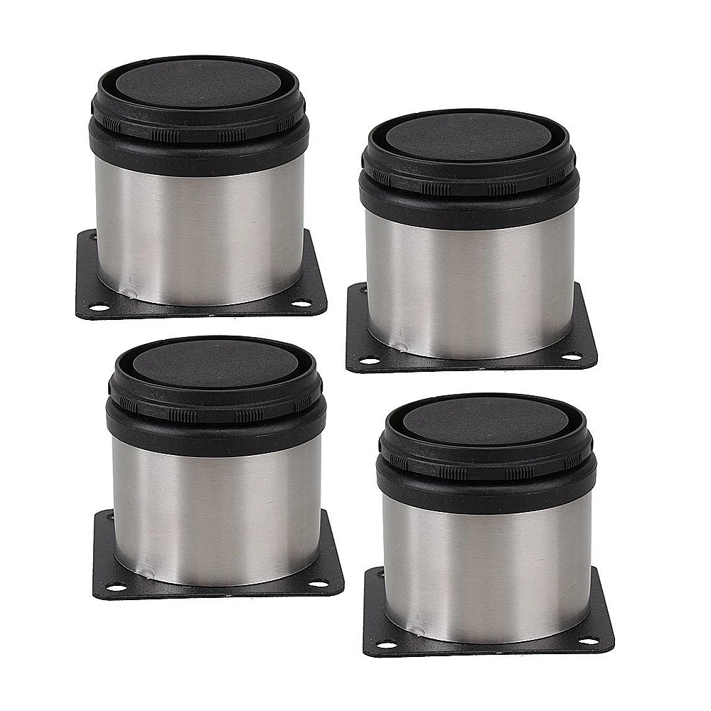 Furniture Metal Adjustable Stainless Steel Feet Round Black and Silver 50 x 50mm Pack of 4in